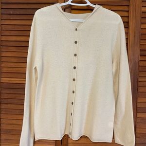 New merino button cardigan hoodie sweater, ivory, medium, $41.